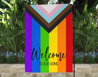 LGBT Garden Flag, Progress Pride Flag, Welcome Flag, Pride Garden Decor, Rainbow Flag, Outdoor Decor For Porch, Garden Gifts For Women