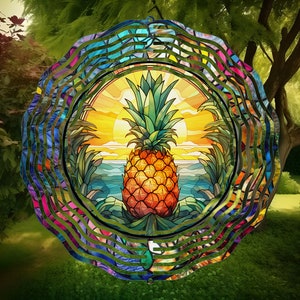 Pineapple Stained Glass Wind Spinner, Outdoor Yard Decor, Tropical Garden Decorations, Pineapple Gift, Garden Gift, Mothers Day Gift For Mom