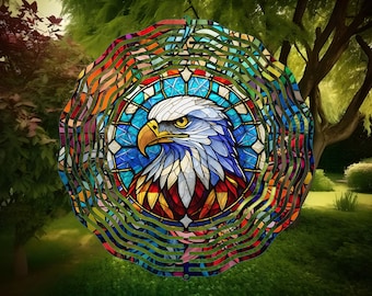 Adler Glasmalerei Windspiel, Yard Decor, American Outdoor Decor, USA Garden Geschenke, Adler Geschenk, Vatertagsgeschenk, Vatertagsgeschenk für Papa