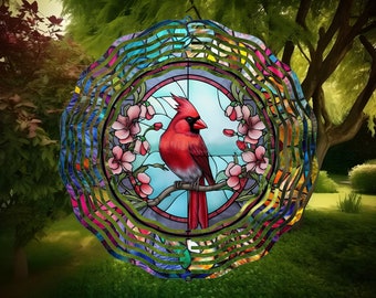 Cardinal Stained Glass Wind Spinner, Yard Decor, Outdoor Garden Decor, Memorial Gift, Cardinal Gifts For Women, Unique Gifts For Mom