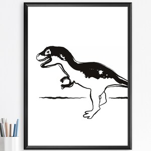 Dinosaur line art print, T-rex poster, Black and white wall art, Tyrannosaurus rex, Dino nursery decor, Kids printables, Digital download