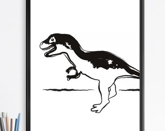 T-Rex Dinosaur Line Art Print, Dino Nursery Decor (Digital Download)