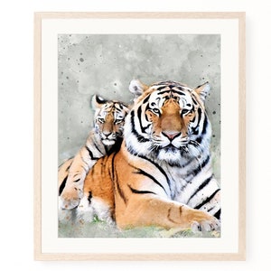 Tigers poster, Safari nursery decor, Jungle theme, Tiger nursery print, Printable wall art, Watercolor tigers, Digital download