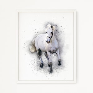 Art mural cheval blanc | Peinture cheval aquarelle | Art mural imprimable | Décoration équestre | Cadeau pour amateur de chevaux | Téléchargement numérique
