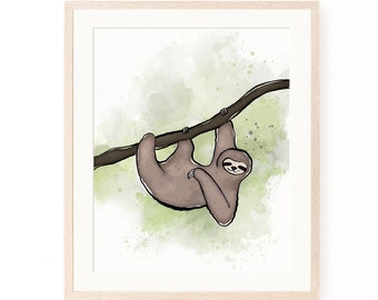 Sloth print | Jungle nursery wall art | Sloth gifts | Nursery decor | Sloth art | Printable wall art | Digital download