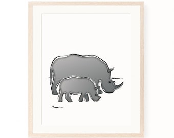 Rhino print, Jungle poster, Safari nursery print, Nursery wall art, Rhino wall art, Jungle nursery decor, Baby gift, Digital download, Rhino