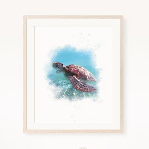 Sea Turtle Wall Art Printable Watercolor Under the Sea Nursery Decor Ocean Poster Boys Bedroom Girls Room Digital download