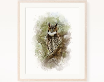 Watercolor owl print | Woodland animal poster | Nursery owl painting | Forest home decor | Printable digital download