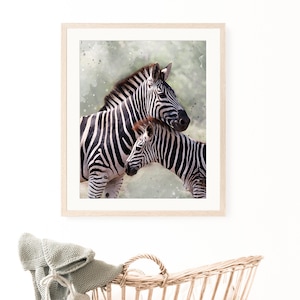 Zebra printable, Mother and Baby zebra print, Watercolor zebras,  Safari nursery decor, Jungle bedroom, Printable wall art Digital download