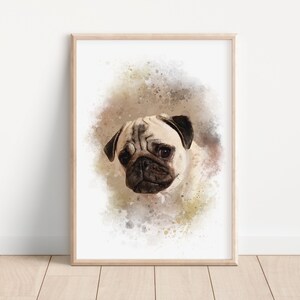 Pug painting | Watercolor dog print | Pet wall art | Nursery puppy poster | Pug home decor | Printable digital download