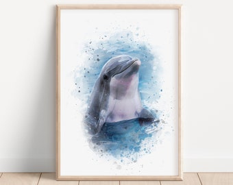 Dolphin artwork | Dolphin painting | Watercolor dolphin | Ocean poster | Nursery dolphin wall art | Digital download | Nursery printables