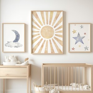 Sun, Moon & Stars Nursery Art Prints, Watercolor Set (digital Download ...