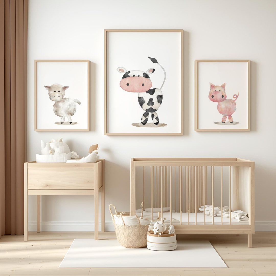 Set of 3 Farm Animal Posters | Watercolor Cow, Pig, Sheep Print ...