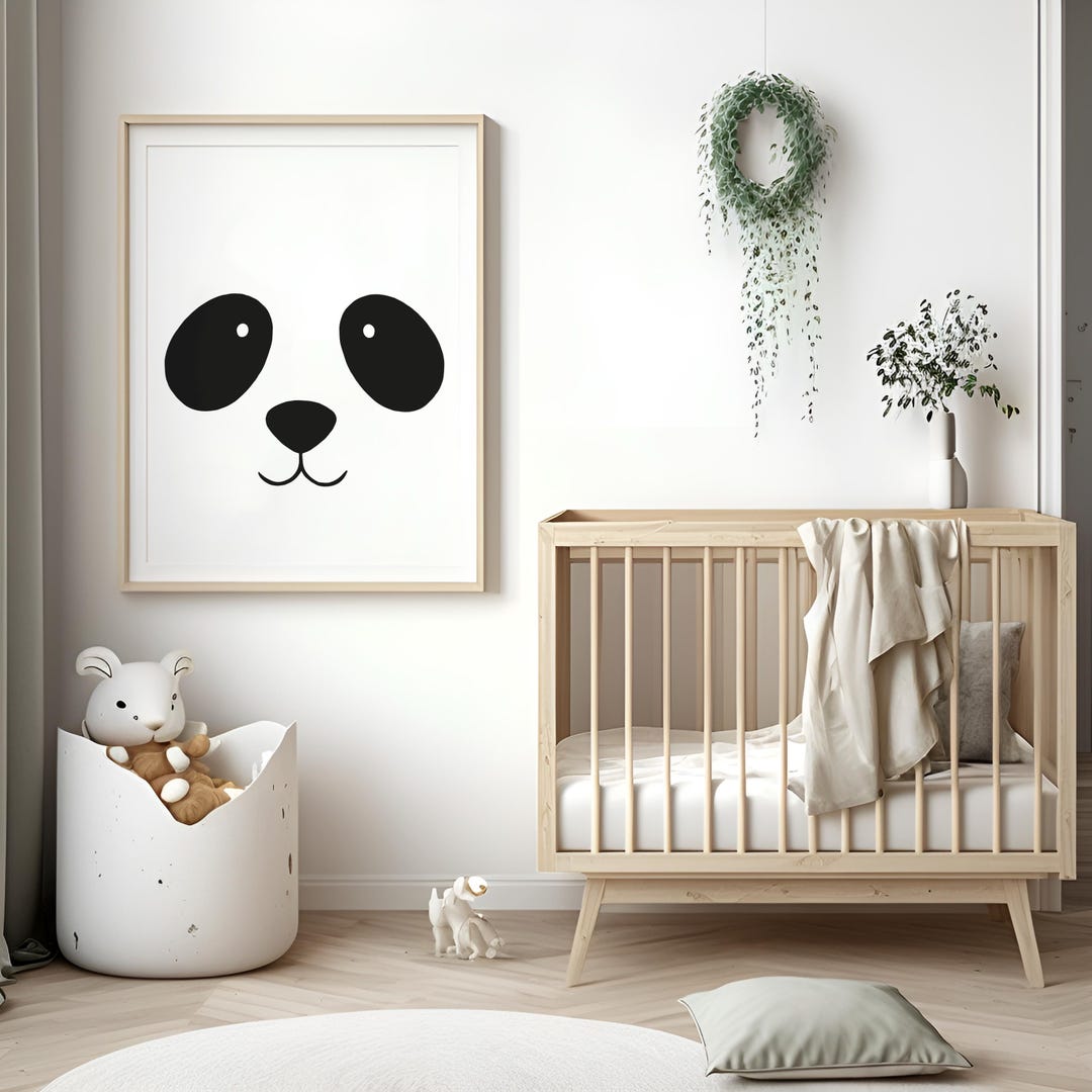Wall Art Panda Nursery Decor Bear Print Minimalistic Kids Bedroom ...