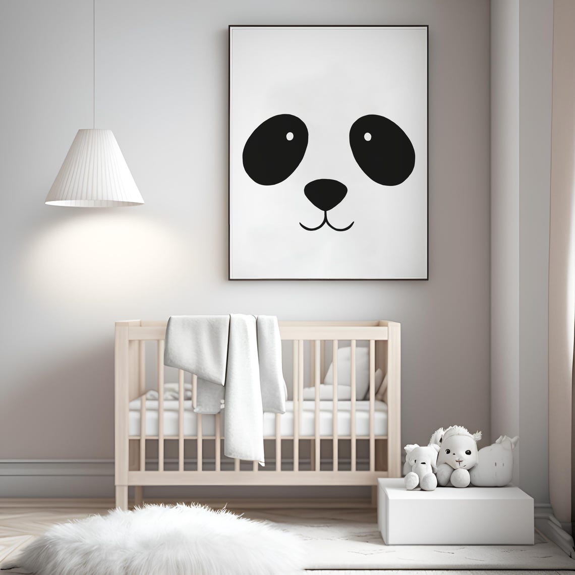 Wall Art Panda Nursery Decor Bear Print Minimalistic Kids Bedroom ...