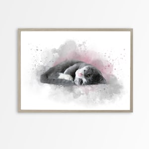 Aquarelle chaton | Poster Petit chat gris | Décoration de chambre de bébé | Téléchargement numérique imprimable | Art mural pour la maison | Cadeau pour amoureux des chats