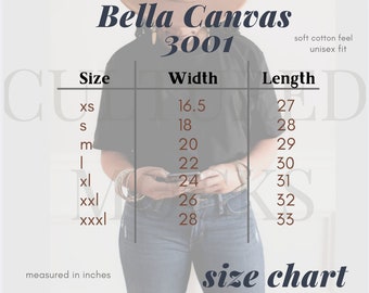 Size Chart Mock Up Bella Canvas 3001 T-shirt Size Chart Bella Canvas Tshirt Size Guide 3001 Mockup Size Chart