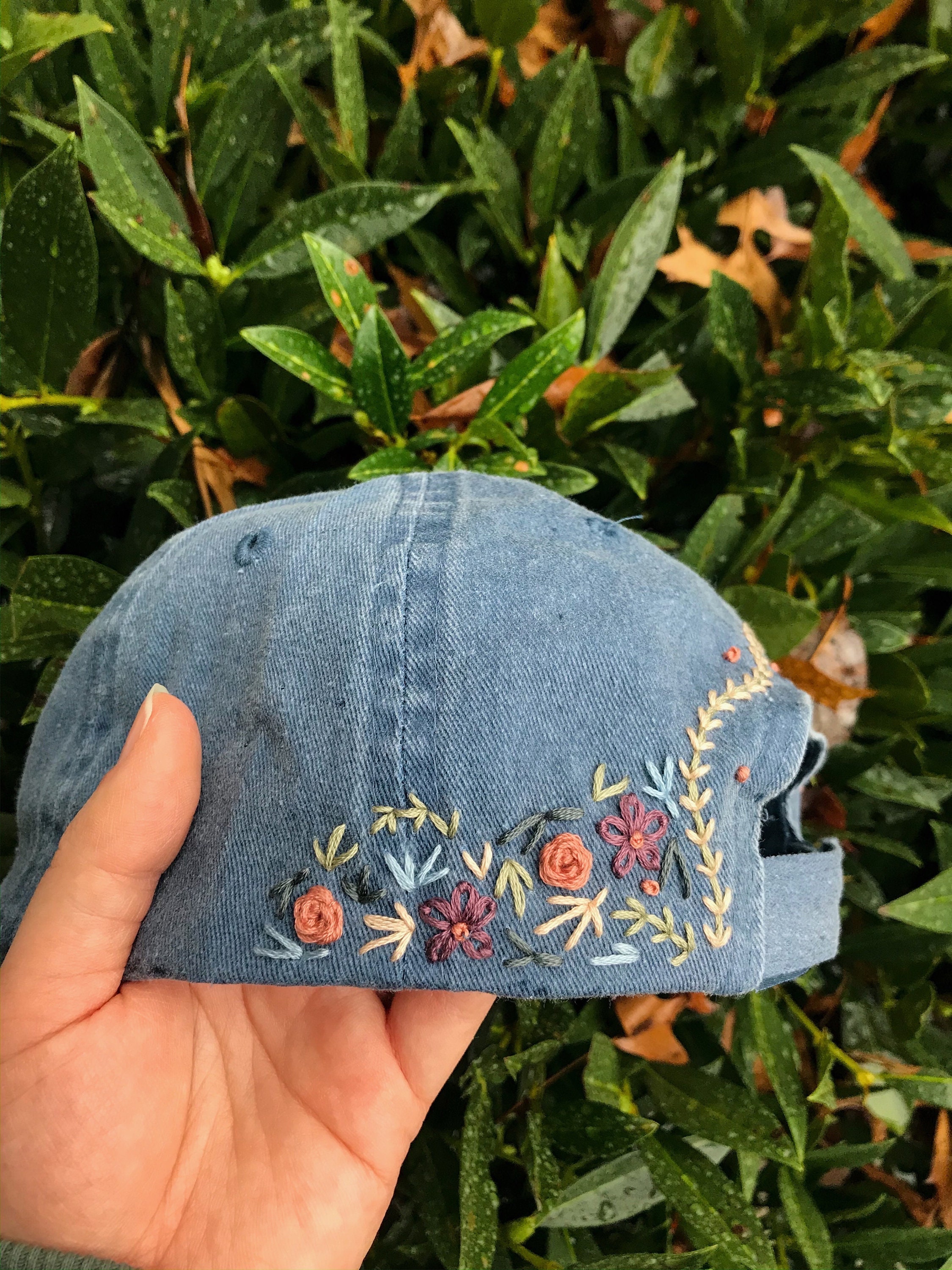 Hand Embroidered Floral Hat Floral Embroidery Flower Hat