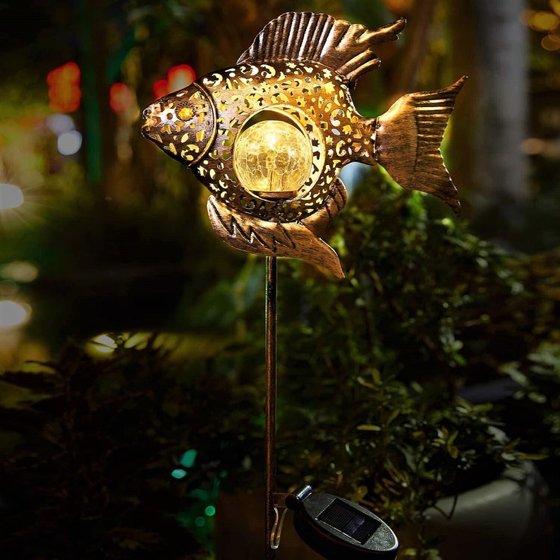 LED Metal Fish Solar Light Etsy