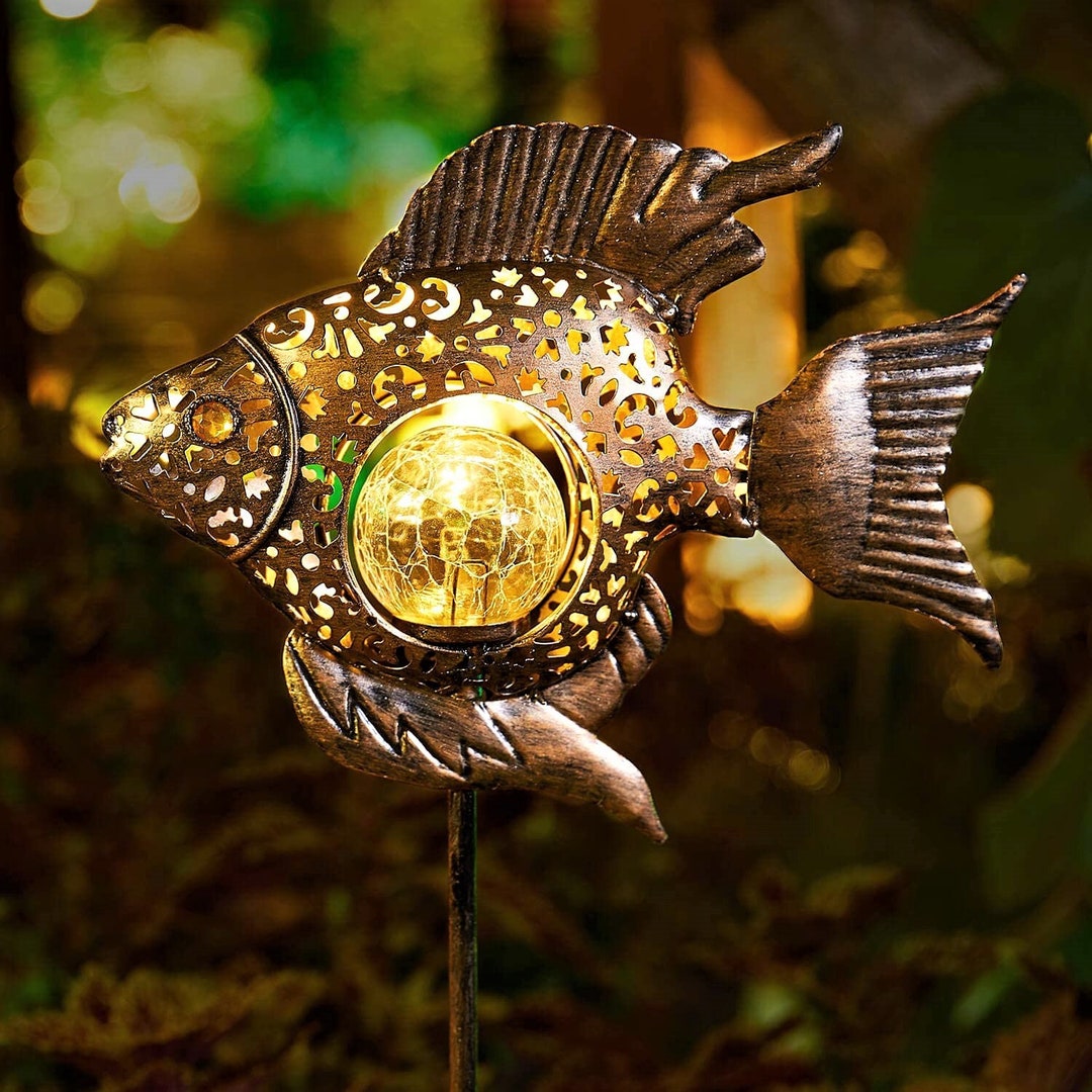 LED Metal Fish Solar Light Etsy