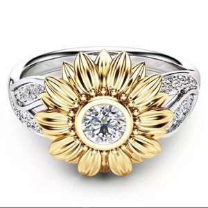Sunflower Ring, Cute Sunflower Ring for Women, Diamond Floral Ring, Flower Ring,Promise Ring, Bridesmaid Ring, Wedding Ring, Sun Ring