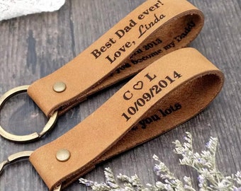 Personalized Keychain, Customized Wedding Key chain, Leather Keychain, Key Fob, Long Keychain Gift for him, Gift for her,