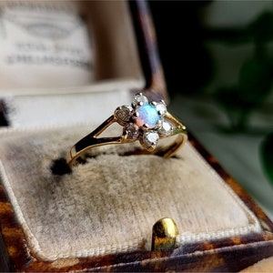 Atemberaubender Vintage 9ct Gold Opal Cz Cluster Ring, atemberaubender, Gold Cluster Ring (Ref00x)
