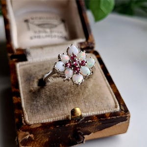 RARE Vintage 9ct Gold Opal and Ruby Ring. RESIZING AVAILABLE Gold Ruby and Opal Ring (ref00a)