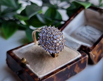 UNUSUAL Vintage 9ct Gold Amethyst Cluster Ring. 59 Amethysts! STATEMENT Ring. LAYAWAY AVAiLABLE. (Ref00J)