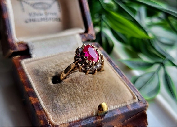 1970s STUNNING Vintage 9ct Gold Ruby And White To… - image 1