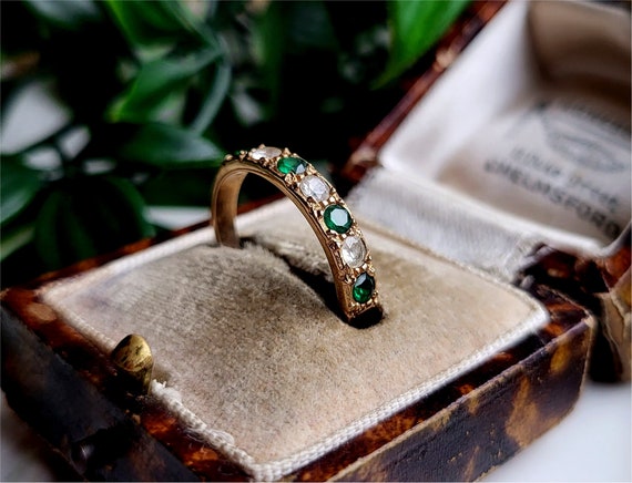 1970s Vintage 9ct Gold Emerald And White Topaz Ri… - image 2