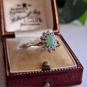 FANTASTISK 1986 Vintage 9k Guld Smaragd CZ Ring. Stämplad 1986 Edinburgh (ref00u)