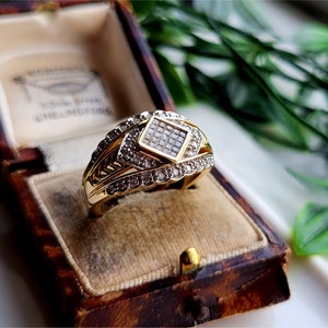 Anello a grappolo di diamanti in oro 14k MOLTO RARO vintage. 57 DIAMANTI! DICHIARAZIONE Squillo! (Rif00u)