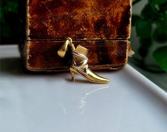 KWALITEIT Vintage 9 kt gouden stilettoschoenbedel, 9 kt geel- en witgoud! Vintage 9 kt schoenbedel (ref00D)