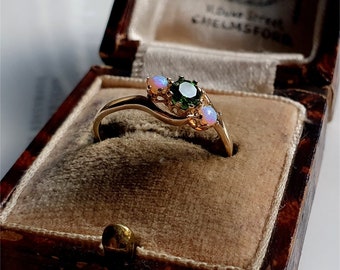 Vintage 9ct Gold Opal and Emerald Ring, Gold Emerald and Opal Ring