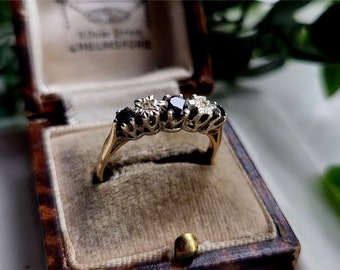 STUNNING Vintage 9ct Gold Diamond Sapphire Eternity Ring. 2 DiAMONDS. 9ct Gold Sapphire Ring (Ref00J)