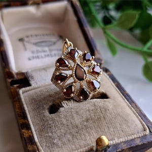 IMPRESSIVE Vintage 9ct Gold Garnet Diamond Pendant. PACKED Full of Diamonds! Gold Garnet Pendant, Diamond Pendant (ref00k)