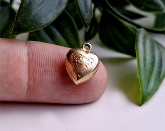 1970s Minimalist Vintage 9ct Gold Heart Charm. Puffy Heart Charms. DOUBLE SIDED! (Ref00d)