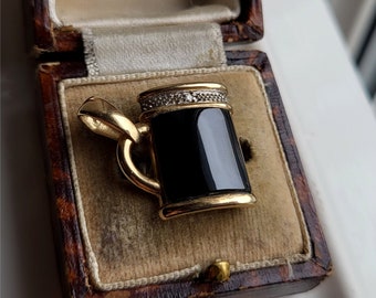 Ciondolo / ciondolo per birra con diamanti in oro da 9 carati vintage RARO. Pinta di Guinness.