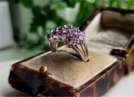 White GOLD Vintage 9ct Gold Amethyst Cluster TRUE STATEMENT