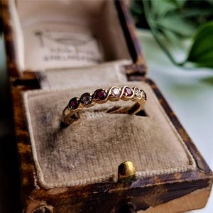 STUNNING 1990s Vintage 9ct Gold Ruby and White Topaz Eternity Ring. RESIZING AVAILABLE. 9ct Gold Ruby Ring (ref00o)