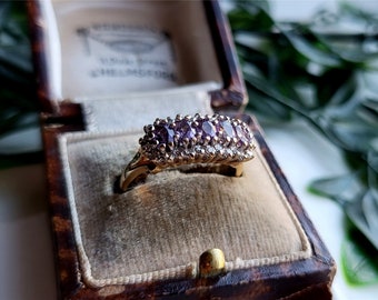 AMAZING Vintage 9ct Gold Amethyst Diamond Cluster Ring. 26 Diamonds STATEMENT Ring. 9ct Gold Diamond Ring. 9ct Gold Amethyst Ring . (Ref00a)