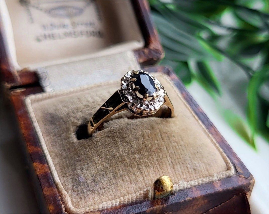 Vintage Sapphire and Diamond Davis Ring 9K