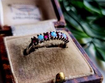 STUNNING Vintage Sterling Silver Opal And Ruby Eternity Ring. Silver Opal Ring. Silver Opal Ruby Ring. RESIZING AVAILABLE