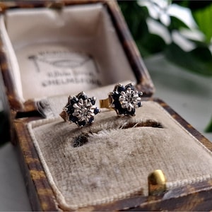 RARE Vintage 9ct Gold Sapphire Diamond Earrings. Vintage Sapphire Earrings STUNNING SET (Ref00o)