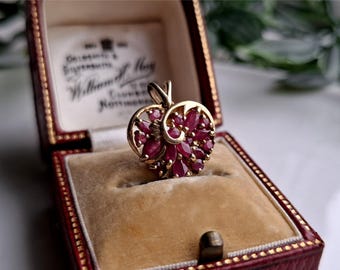 IMPRESSIVE Vintage 9ct Gold Ruby Cluster Pendant. Payment Plans Available, Secure today with Deposit (Ref00A)