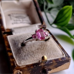 BIJZONDERE minimalistische vintage 9kt witgouden roze topaasring. GRATIS AANPASSEN! Gouden roze topaasring [Ref00o]