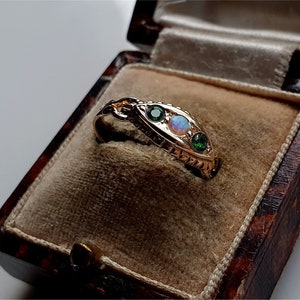 Vintage Fancy 9ct Gold Opal und Smaragd Ring, Gold Smaragd und Opal Ring