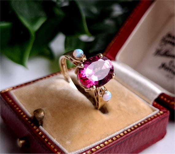 RARE 9ct Gold Opal and Ruby Ring. RESIZING AVAILA… - image 2