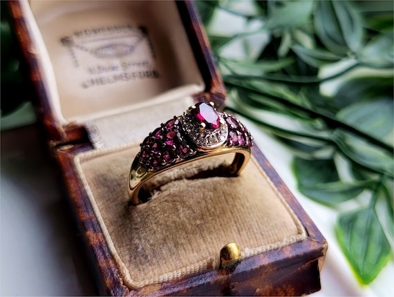 STATEMENT RING Vintage 9ct Gold Ruby Diamond Clus… - image 1